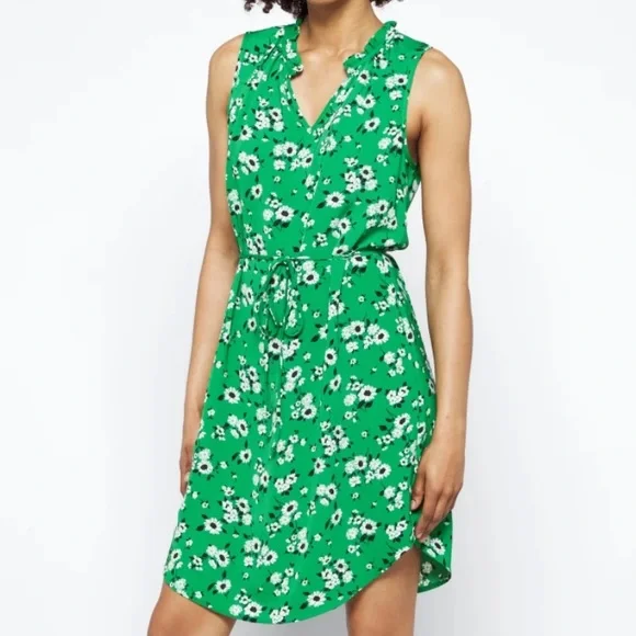 Worn once Market & Spruce Green Floral Jeanie Ruffle Detail Dress - Picture 1 of 8